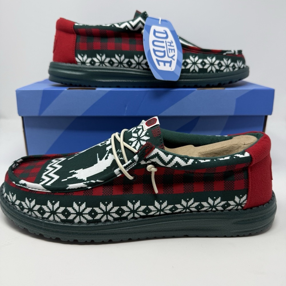 Hey Dude Wally Mens 9 Green Holiday Cheers Christmas Slip On Shoes Loafers